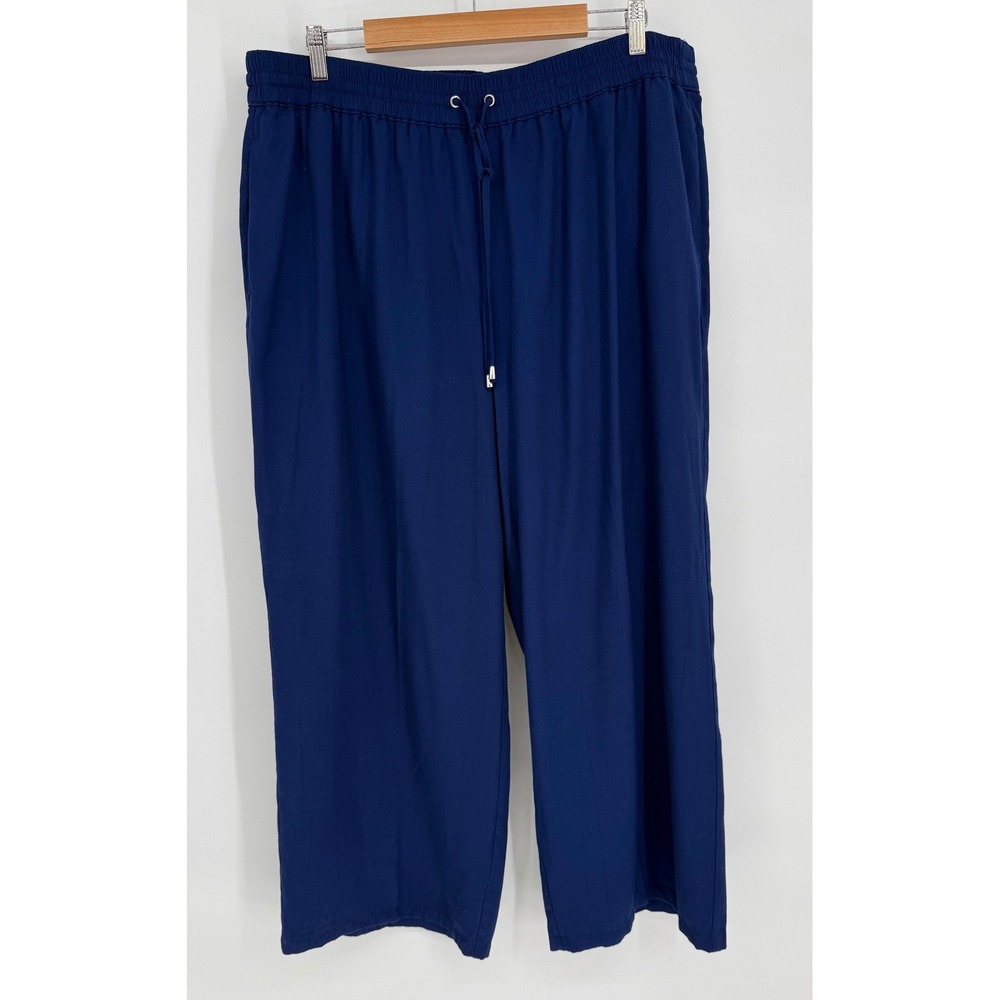 Croft & Barrow Womens Plus Navy Wide Leg Crop Drawstring Pants Trousers Sz 1X